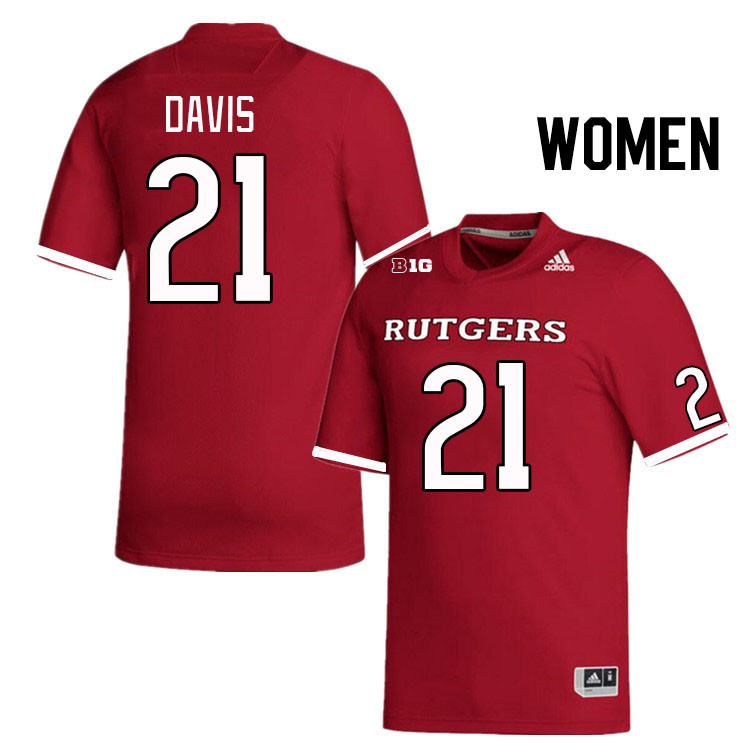 Women #21 Carnell Davis Rutgers Scarlet Knights College Football Jerseys Stitched Sale-Scarlet